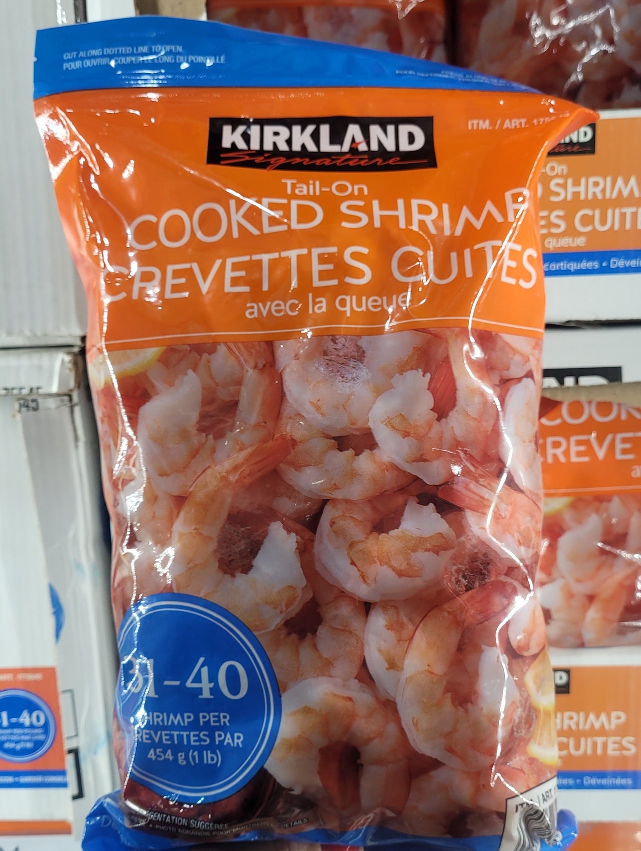 Image of Kirkland Signature Frozen Tail-On Cooked Shrimp  31/40 - 1 x 907 Grams