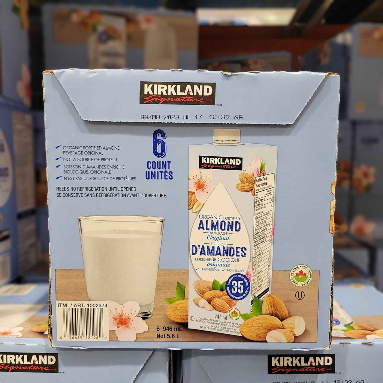 Image of Kirkland Organic Almond Unsweetened Beverage - 6 x 946 Grams