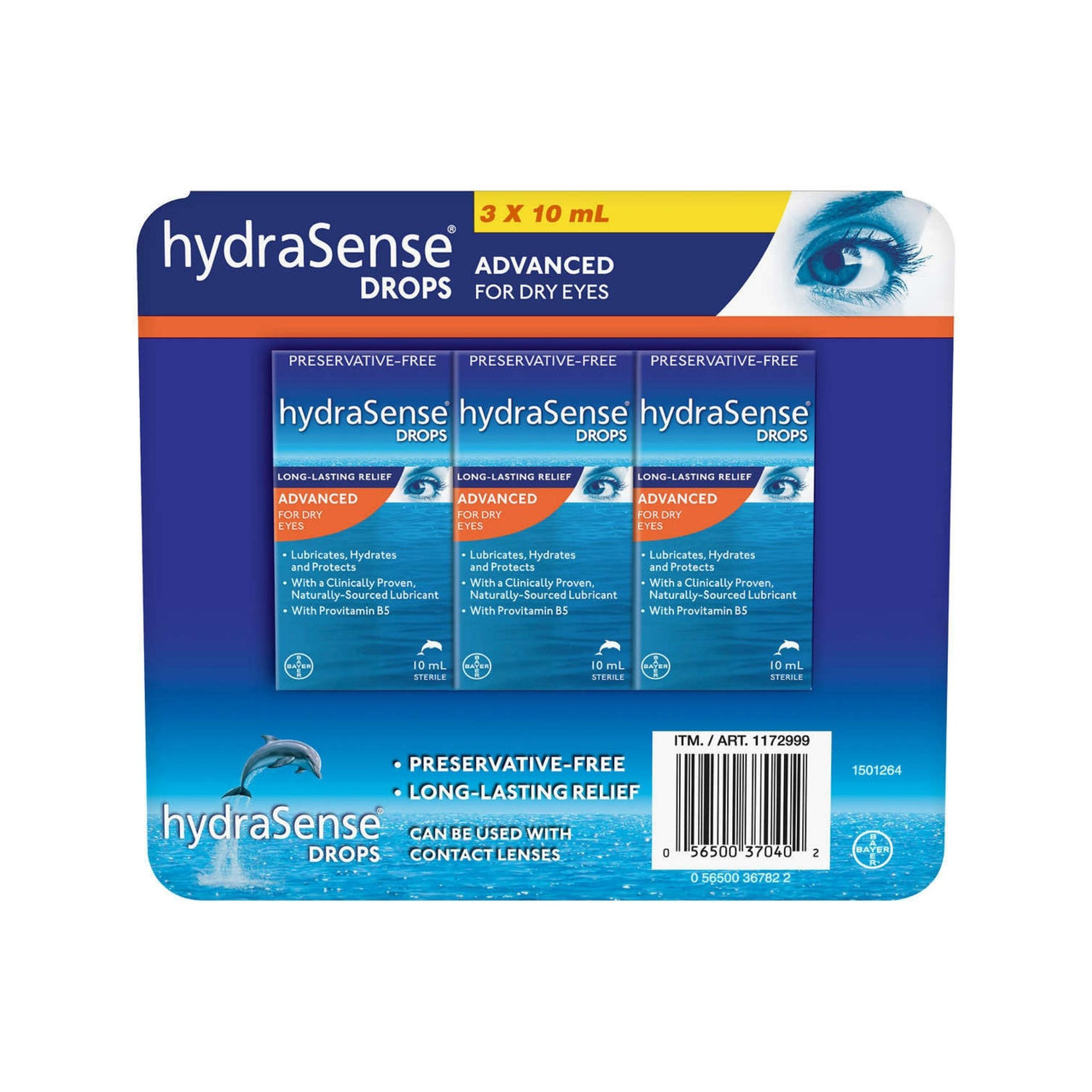 Image of hydraSense Drops Advanced for Dry Eyes, 10 ml, 3-pack - 3 x 10 Grams