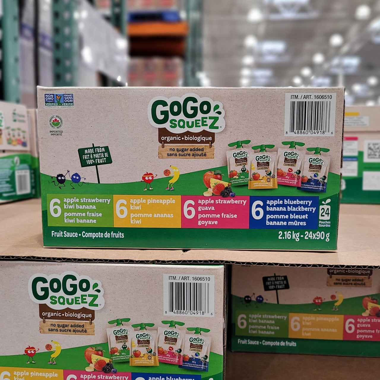 Image of GoGo Squeez Unsweetened Applesauce Pouches, Organic Variety Pack - 24 x 90 Grams