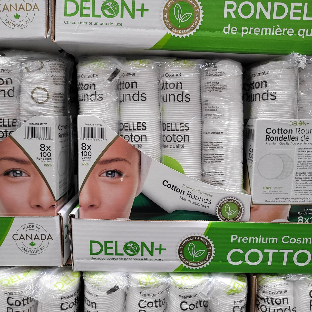 Image of Delon Premium 100% Cotton Rounds 8 x 100ct - 1 x 275 Grams
