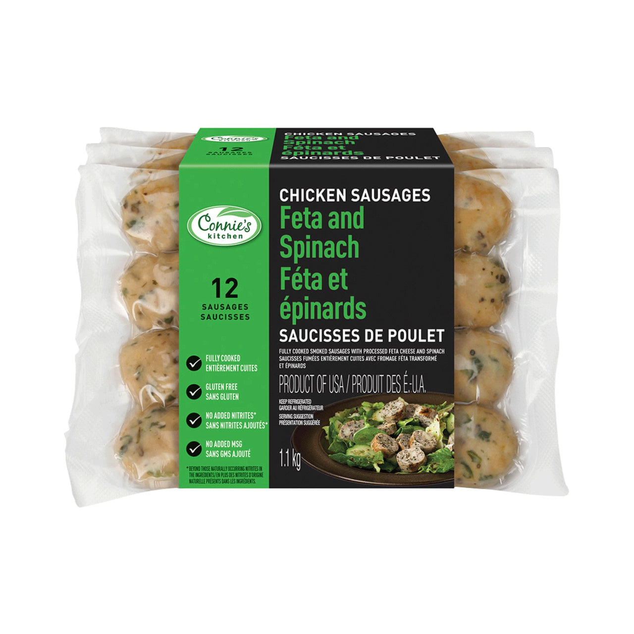Image of Connie's Kitchen Feta and Spinach Chicken Sausages - 1 x 1.1 Kilos