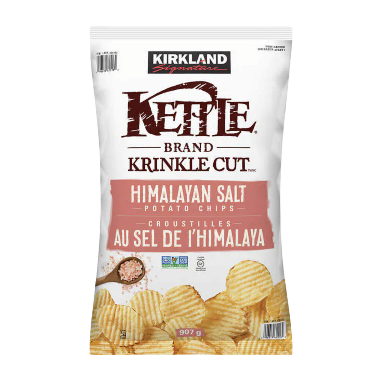 Image of Kirkland Signature Kettle Brand Krinkle Cut Himalayan Salt Potato Chips - 1 x 907 Grams