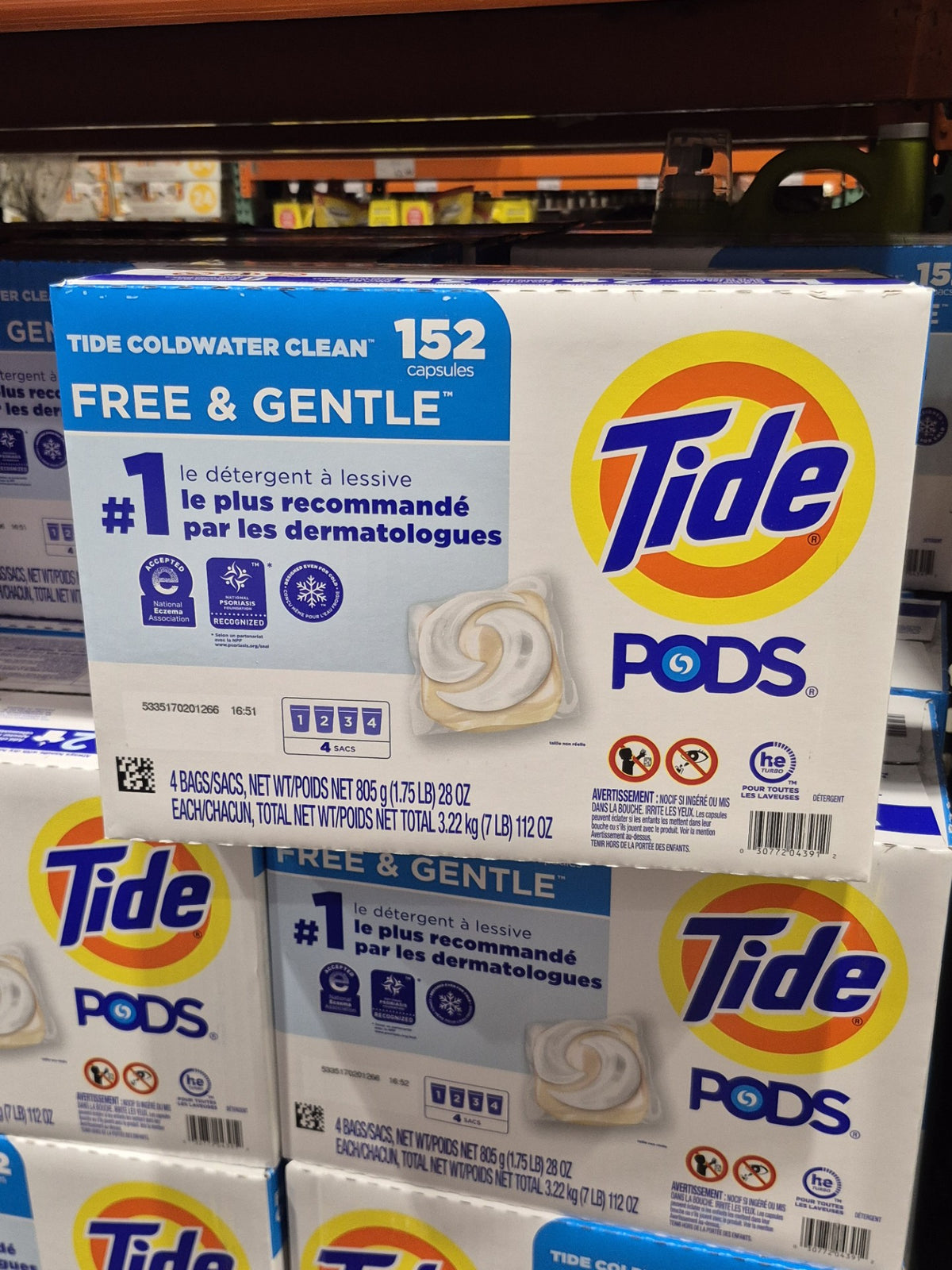 Tide PODS Liquid Laundry Detergent Pacs, Free & Gentle 152 Cap - 1 x 3.2 KG