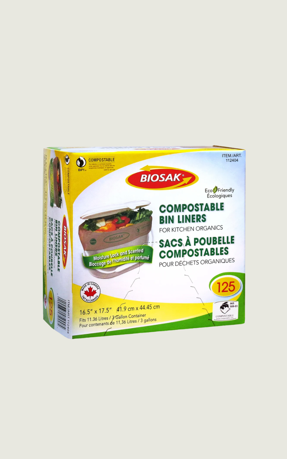 Biosak Compostable Kitchen Bin Liners, 125-count - 1 x 1.1 KG