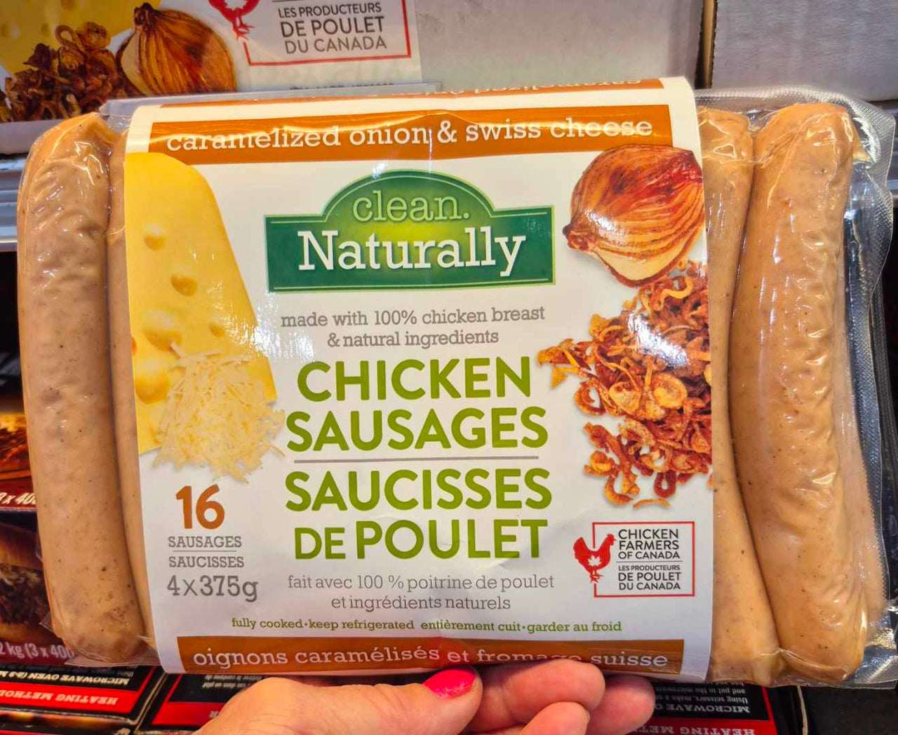 Image of Clean Naturally Caramelized Onion & Swiss Cheese Chicken Sausages - 4 x 375 Grams