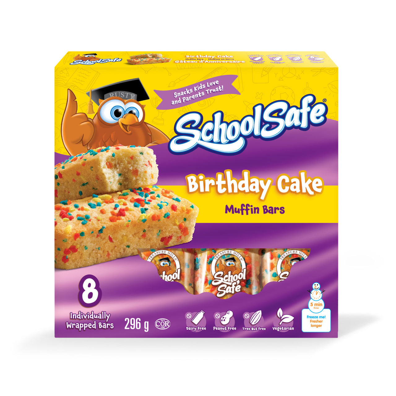 Image of School Safe Birthday Cake Muffin Bars 8 pck - 1 x 296 Grams