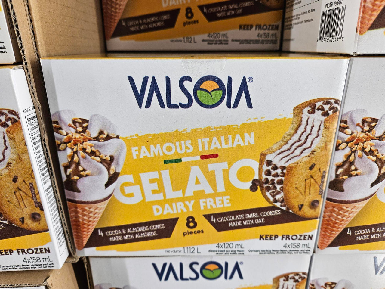 Image of Valsoia Dairy-Free Gelato Cones and Cookies 8-Pack - 1 x 1.2 Kilos
