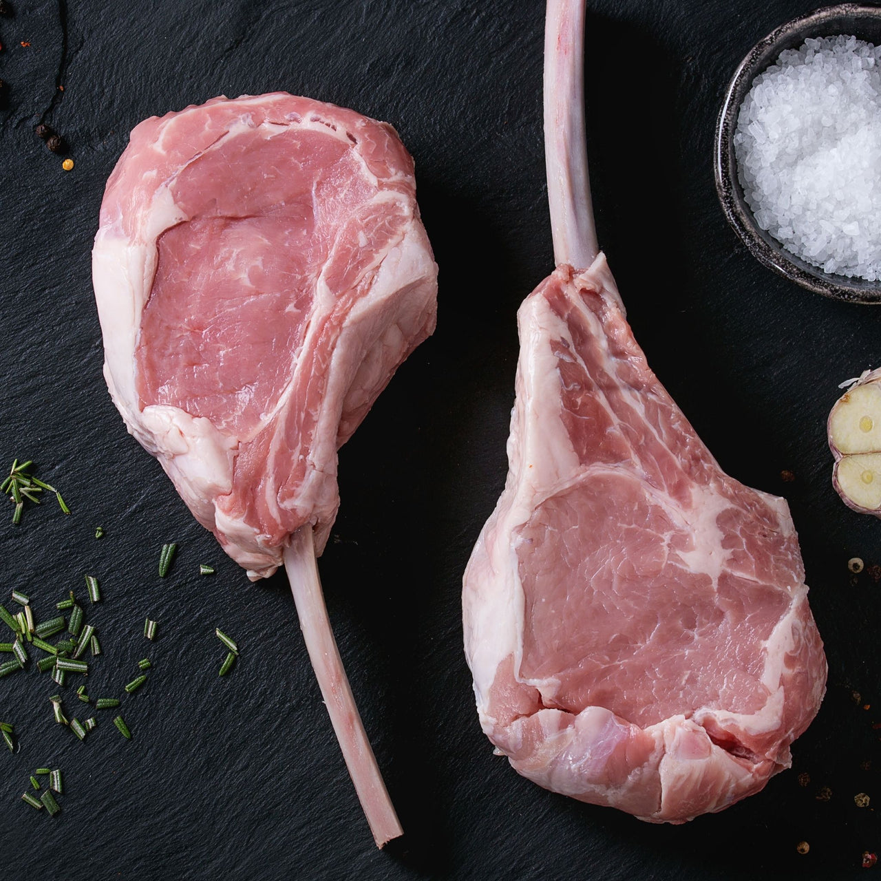 Image of Farm 2 Fork Tomahawk Pork Chops (Long Bone) - 6 x 369 Grams