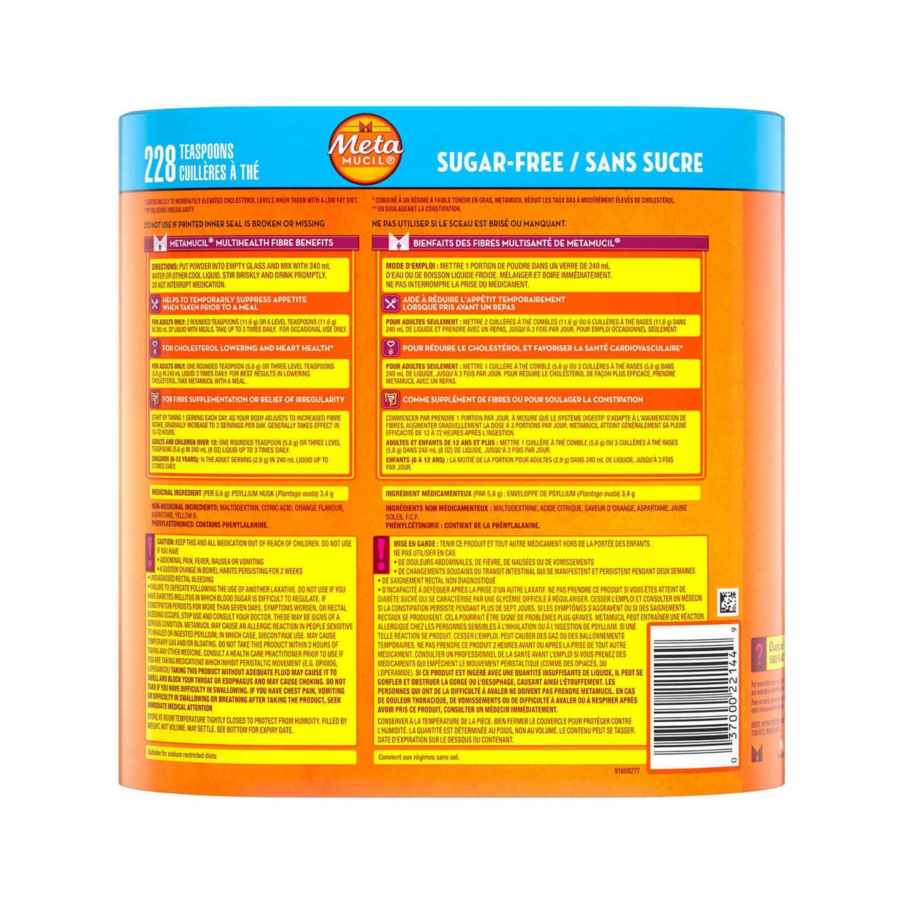 Image of Metamucil 3 in 1 MultiHealth Fibre Supplement Powder Sugar-Free 228 Doses - 1 x 1400 Grams