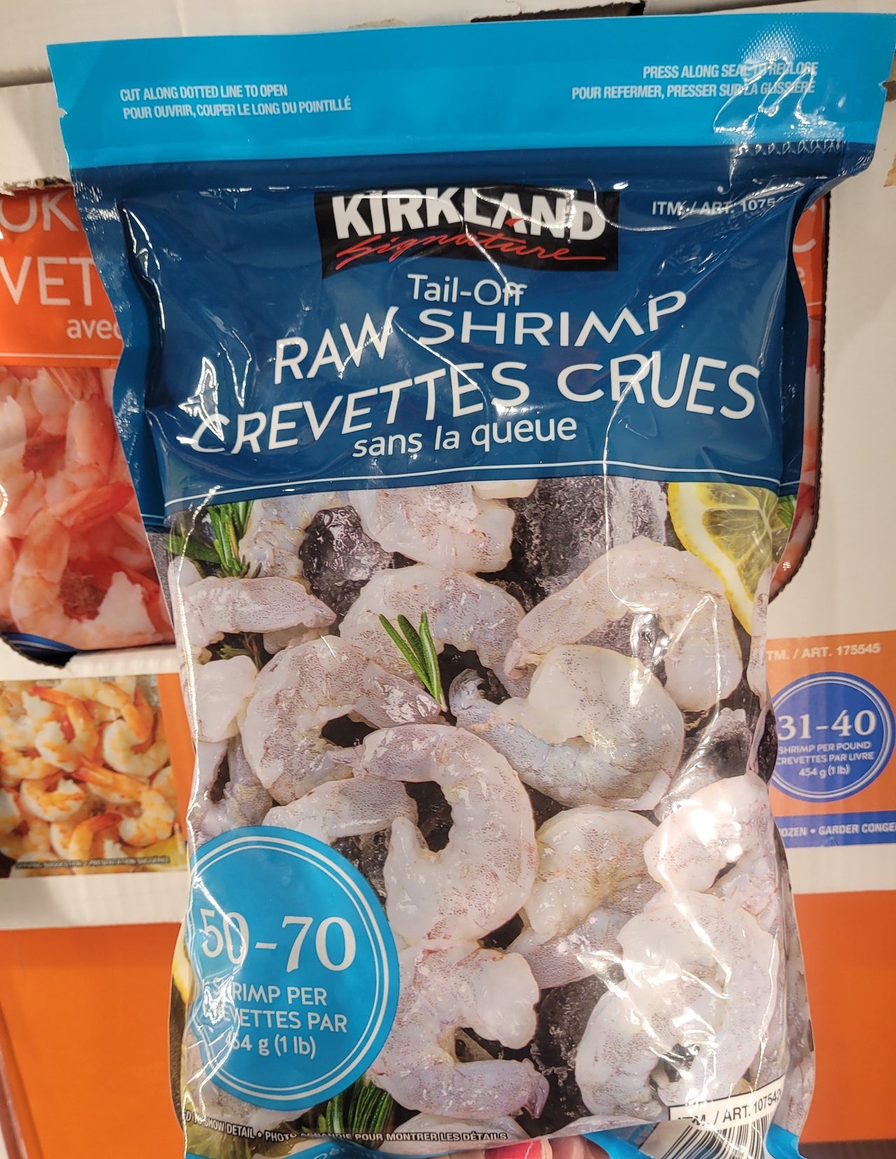 Image of Kirkland Signature Frozen Tail-Off Raw Shrimp 50/70 - 1 x 907 Grams