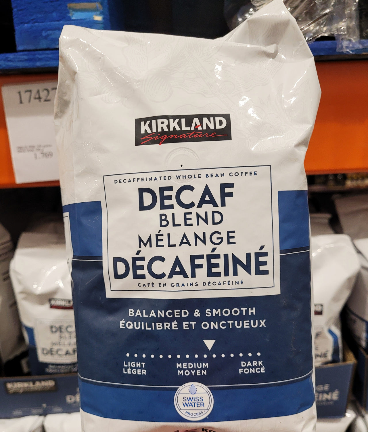 Image of Kirkland Signature Decaffeinated Blend whole bean Coffee - 1 x 1.13 Kilos