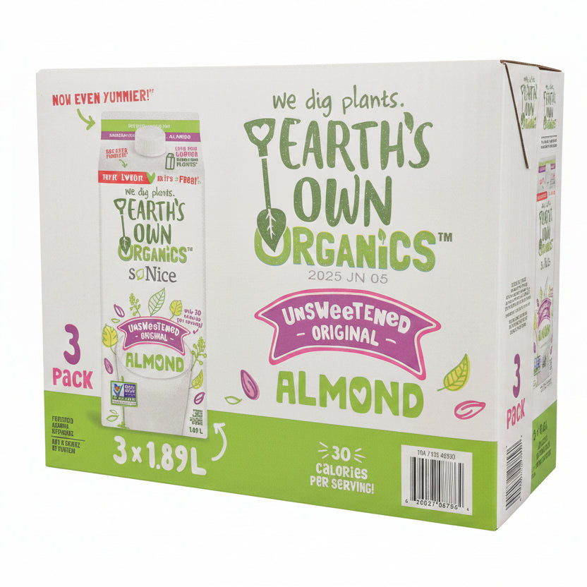 Image of Earth's Own Organics Almond Milk 3-Pack - 3 x 1.89 Litres