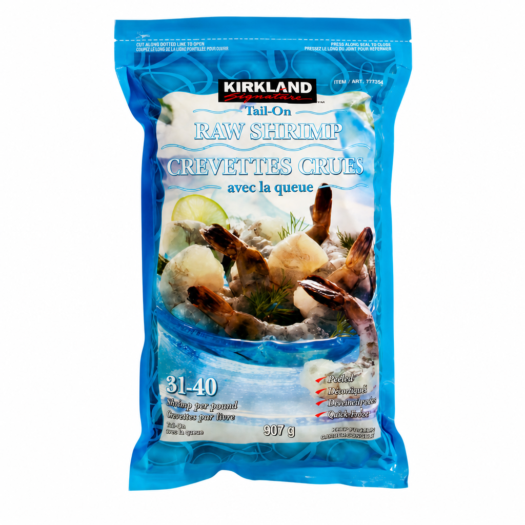 Kirkland Signature Frozen 31-40 Tail-On Raw Shrimp - 1 x 907 Grams