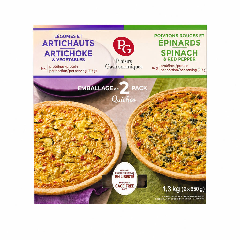 PG Artichoke and Spinach Red Pepper Assorted Quiches - 2 x 650 Grams