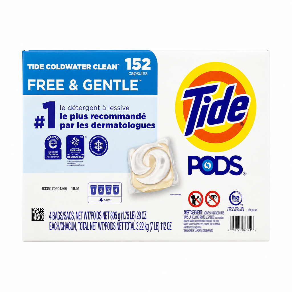 Tide PODS Liquid Laundry Detergent Pacs, Free & Gentle 152 Cap - 1 x 3.2 KG