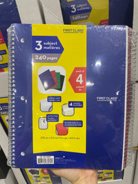 Thumbnail for First Class 3 Subject Notebook Pack of 4 - 1 x 1 Kilos