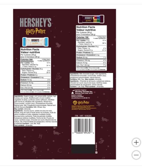 Harry Potter snack size Hershey's Chocolates - 1 x 1.02 Kilos