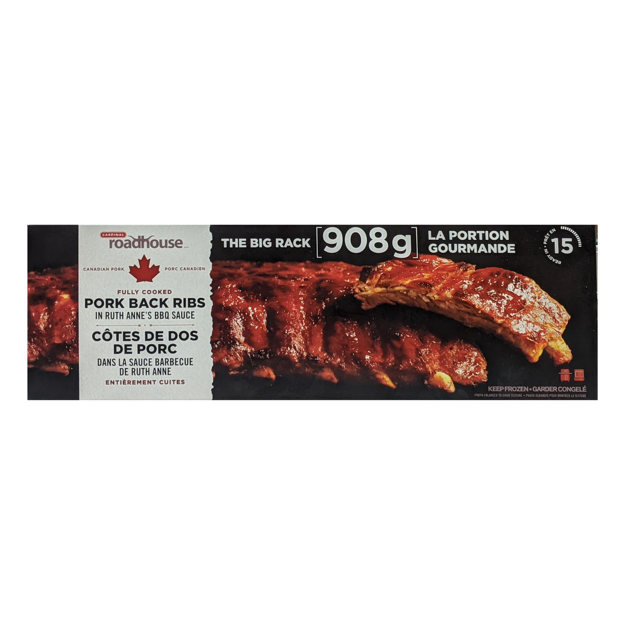 Image of Cardinal Roadhouse Fully Cooked Pork Back Ribs in Ruth Anne's BBQ Sauce 908g