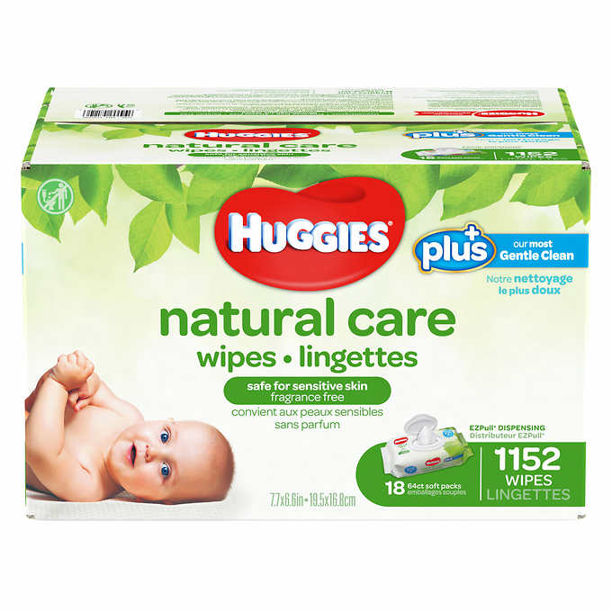 Image of Huggies Natural Care Plus Baby Wipes 64ct x18pk