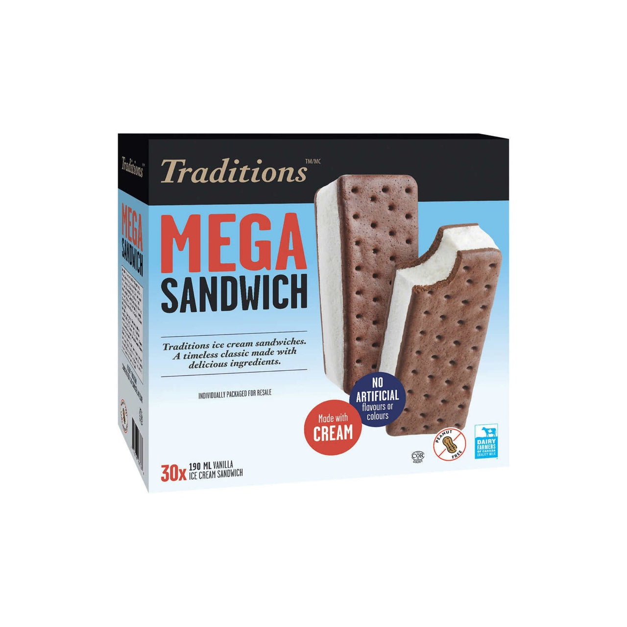 Image of Traditions Mega Sandwich Ice Cream Sandwiches 30x190ml - (ship at your own risk)