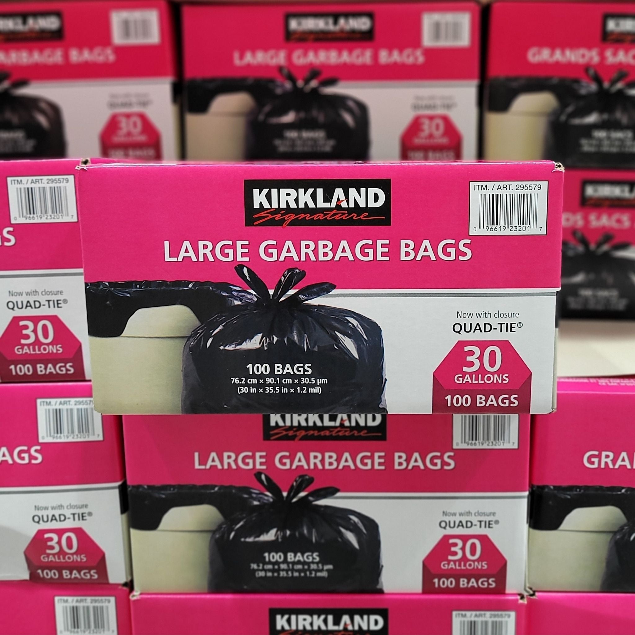 Kirkland Signature Large Quad-tie Garbage Bags, Pack of 100