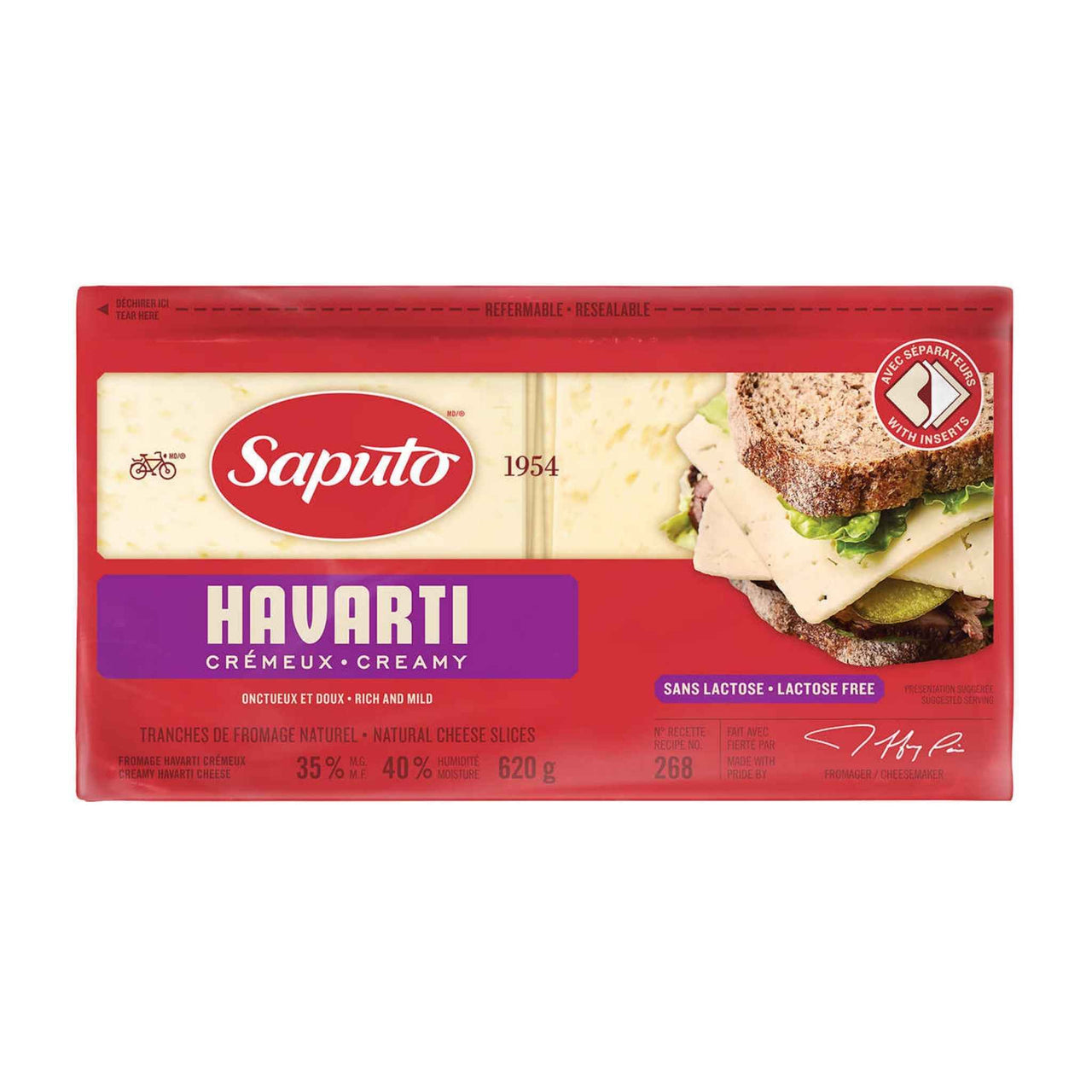 Image of Saputo Havarti Lactose-free Natural Cheese Slices - 1 x 620 Grams