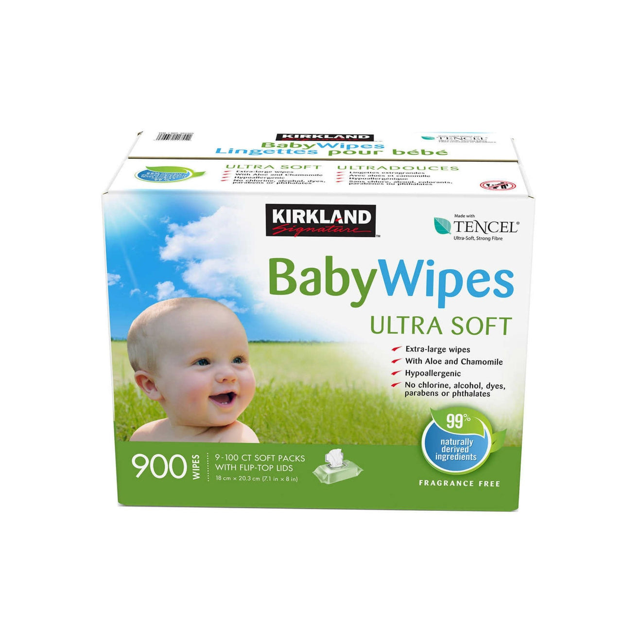 Image of Kirkland Signature Tencel Unscented Baby Wipes 900ct - 1 x 7 Kilos