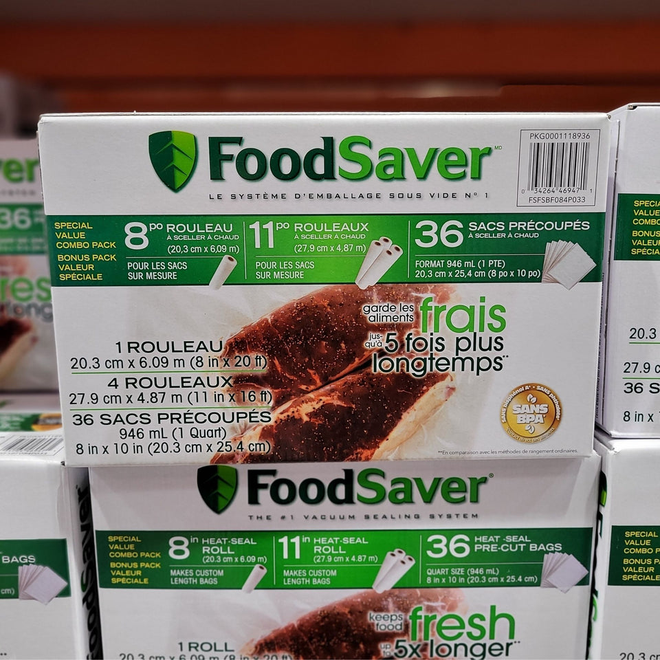 FoodSaver Special Value Vacuum Seal Combo Pack 8 & 11 Rolls 46 Pre-Cut Qt  Bags