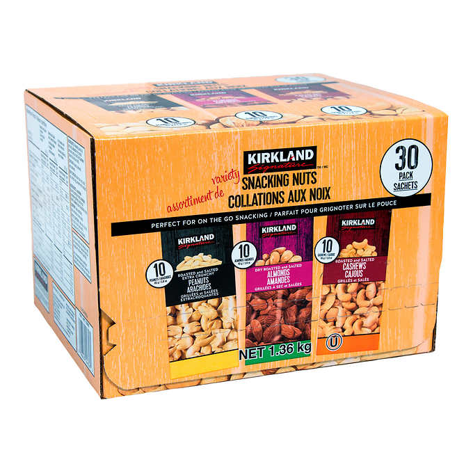 Image of Kirkland Snacking Nuts Variety Pack (Peanuts/Almonds/Cashews) 30pk