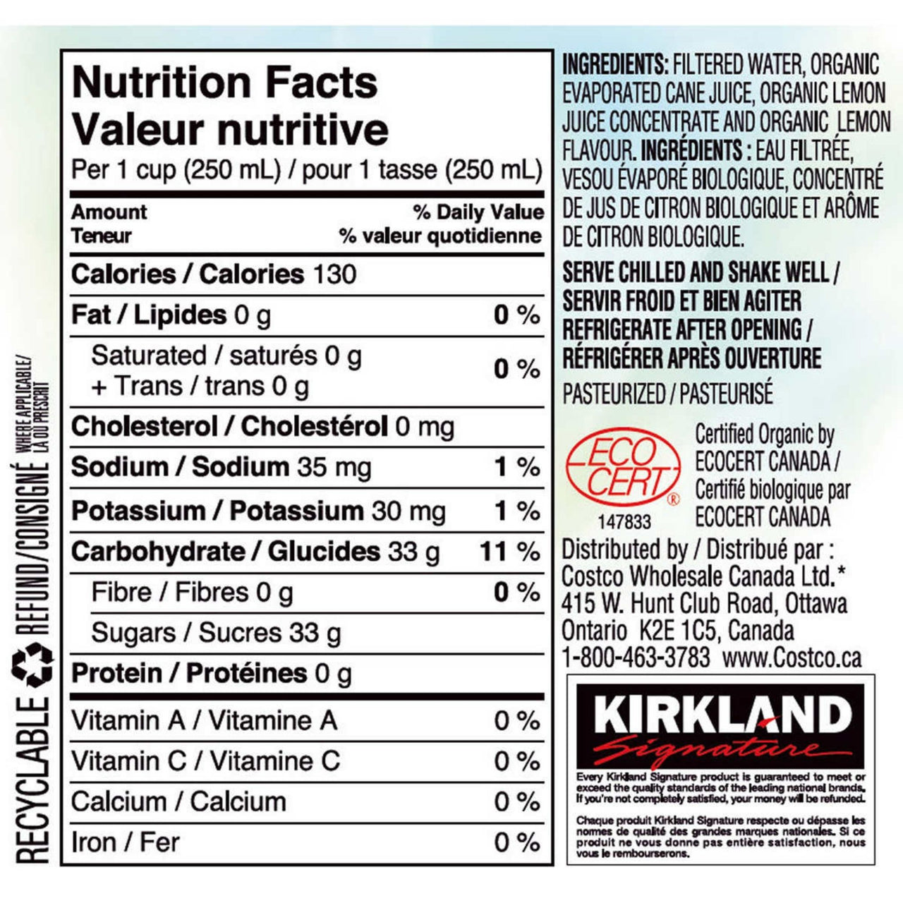 Image of Kirkland Signature Organic Lemonade